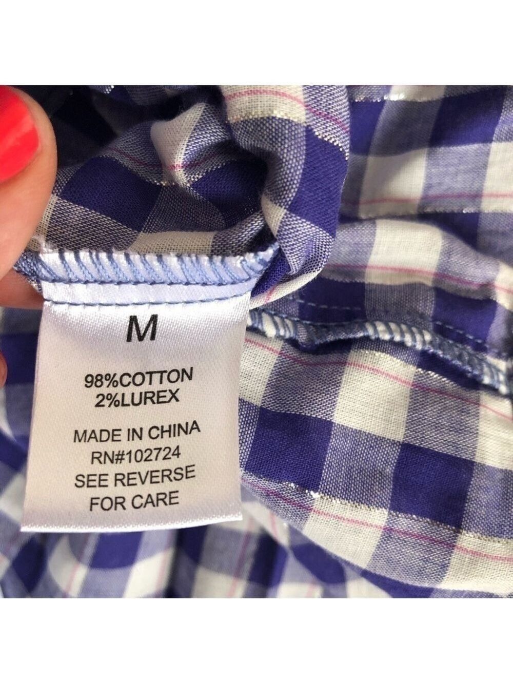 Hester And Orchard Gingham Checkered Button Down Shirt Blue White M - Picture 8 of 16